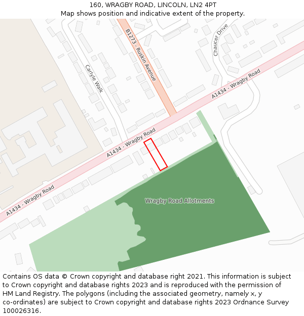 160, WRAGBY ROAD, LINCOLN, LN2 4PT: Location map and indicative extent of plot