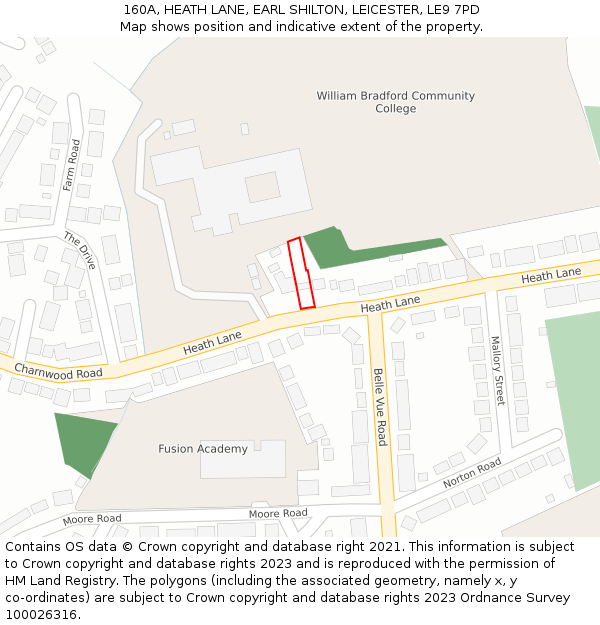160A, HEATH LANE, EARL SHILTON, LEICESTER, LE9 7PD: Location map and indicative extent of plot