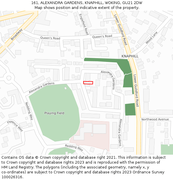 161, ALEXANDRA GARDENS, KNAPHILL, WOKING, GU21 2DW: Location map and indicative extent of plot