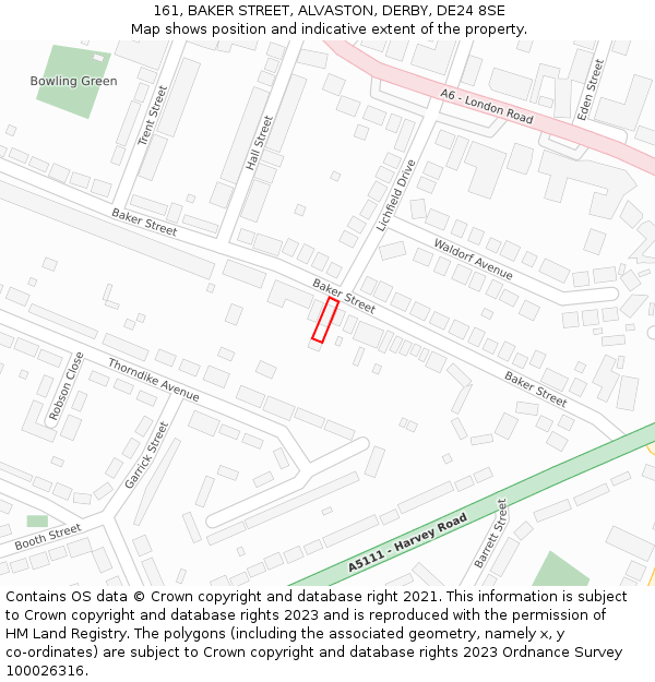 161, BAKER STREET, ALVASTON, DERBY, DE24 8SE: Location map and indicative extent of plot