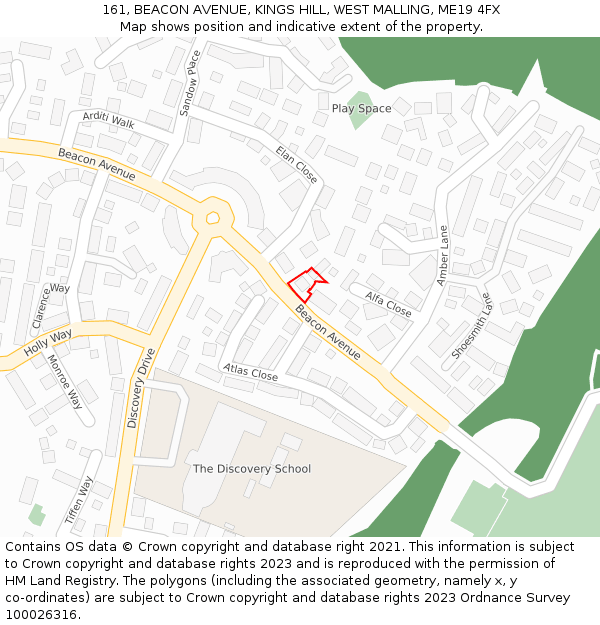 161, BEACON AVENUE, KINGS HILL, WEST MALLING, ME19 4FX: Location map and indicative extent of plot