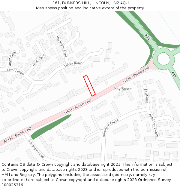161, BUNKERS HILL, LINCOLN, LN2 4QU: Location map and indicative extent of plot