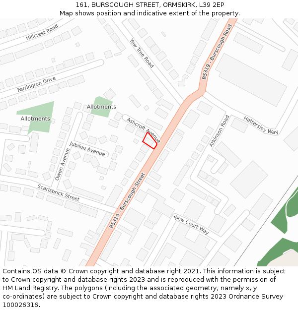 161, BURSCOUGH STREET, ORMSKIRK, L39 2EP: Location map and indicative extent of plot