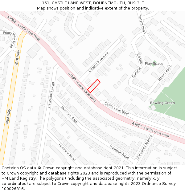 161, CASTLE LANE WEST, BOURNEMOUTH, BH9 3LE: Location map and indicative extent of plot