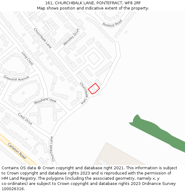 161, CHURCHBALK LANE, PONTEFRACT, WF8 2RF: Location map and indicative extent of plot