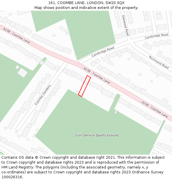161, COOMBE LANE, LONDON, SW20 0QX: Location map and indicative extent of plot