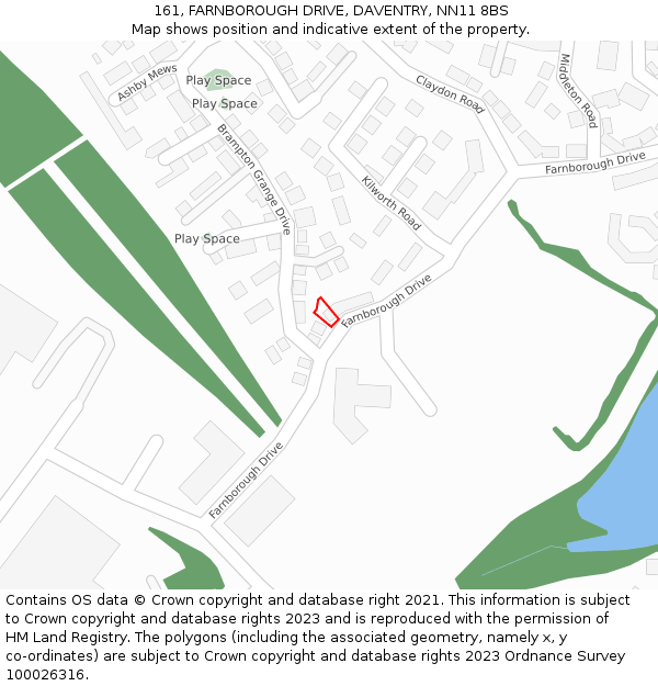 161, FARNBOROUGH DRIVE, DAVENTRY, NN11 8BS: Location map and indicative extent of plot