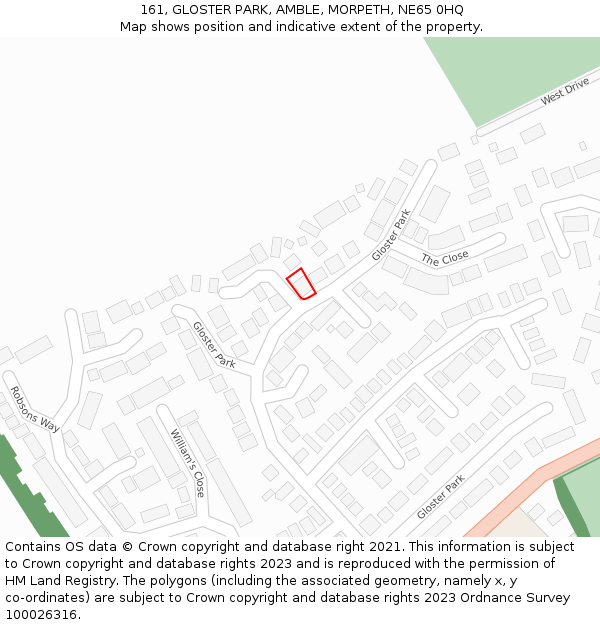 161, GLOSTER PARK, AMBLE, MORPETH, NE65 0HQ: Location map and indicative extent of plot