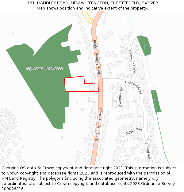 161, HANDLEY ROAD, NEW WHITTINGTON, CHESTERFIELD, S43 2EP: Location map and indicative extent of plot