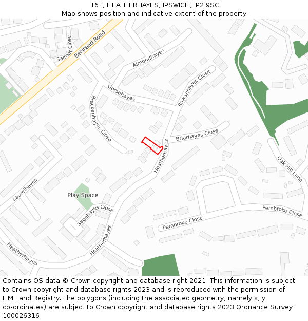 161, HEATHERHAYES, IPSWICH, IP2 9SG: Location map and indicative extent of plot