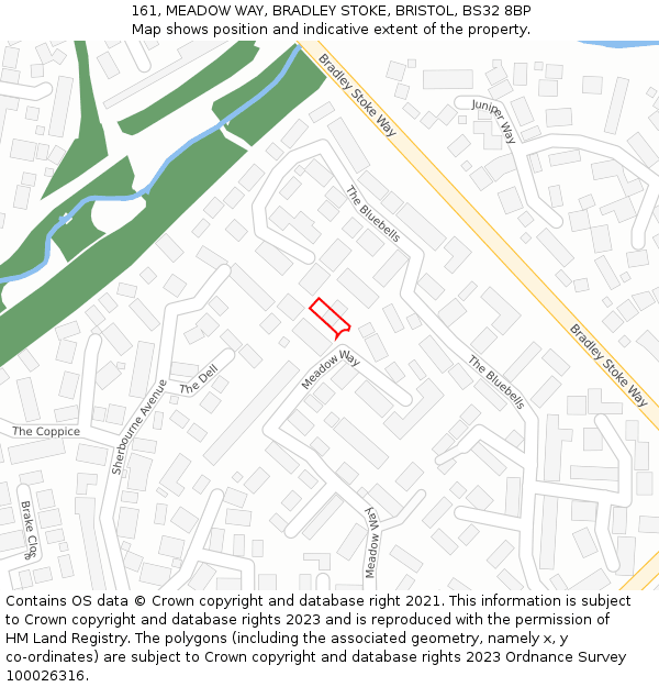 161, MEADOW WAY, BRADLEY STOKE, BRISTOL, BS32 8BP: Location map and indicative extent of plot