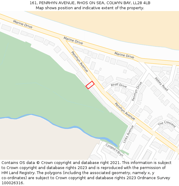 161, PENRHYN AVENUE, RHOS ON SEA, COLWYN BAY, LL28 4LB: Location map and indicative extent of plot