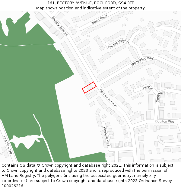 161, RECTORY AVENUE, ROCHFORD, SS4 3TB: Location map and indicative extent of plot