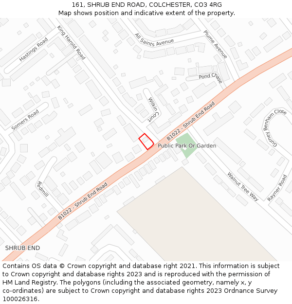 161, SHRUB END ROAD, COLCHESTER, CO3 4RG: Location map and indicative extent of plot