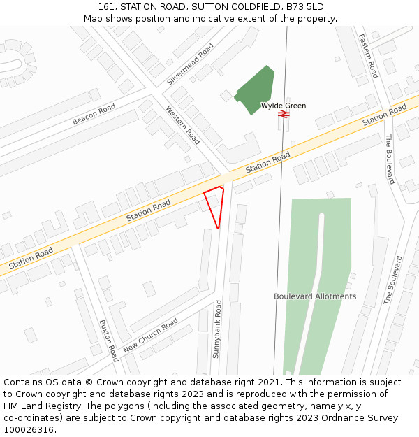 161, STATION ROAD, SUTTON COLDFIELD, B73 5LD: Location map and indicative extent of plot