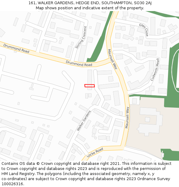 161, WALKER GARDENS, HEDGE END, SOUTHAMPTON, SO30 2AJ: Location map and indicative extent of plot
