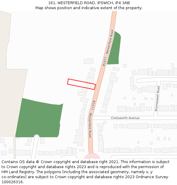 161, WESTERFIELD ROAD, IPSWICH, IP4 3AB: Location map and indicative extent of plot