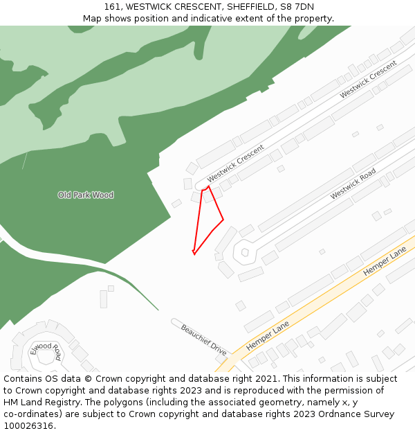 161, WESTWICK CRESCENT, SHEFFIELD, S8 7DN: Location map and indicative extent of plot
