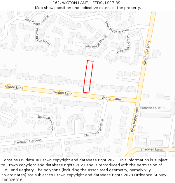 161, WIGTON LANE, LEEDS, LS17 8SH: Location map and indicative extent of plot