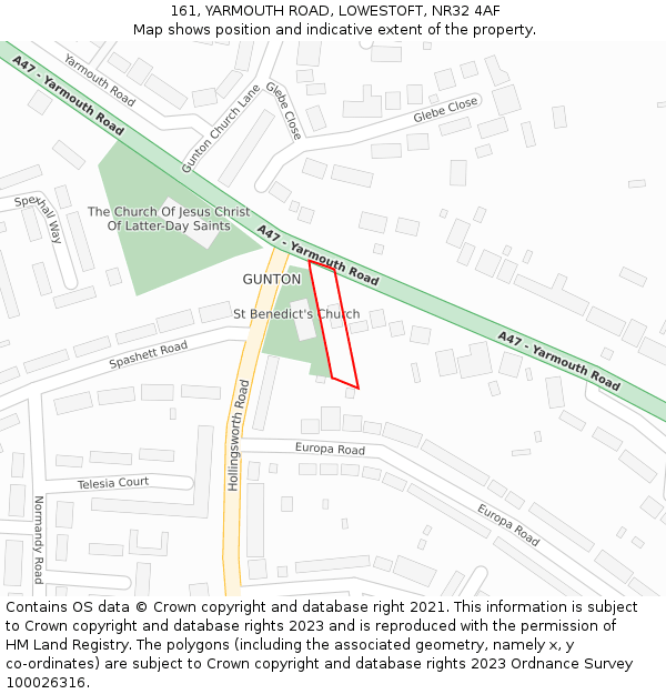 161, YARMOUTH ROAD, LOWESTOFT, NR32 4AF: Location map and indicative extent of plot