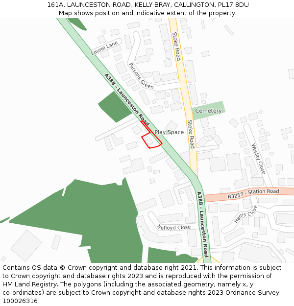 161A, LAUNCESTON ROAD, KELLY BRAY, CALLINGTON, PL17 8DU: Location map and indicative extent of plot