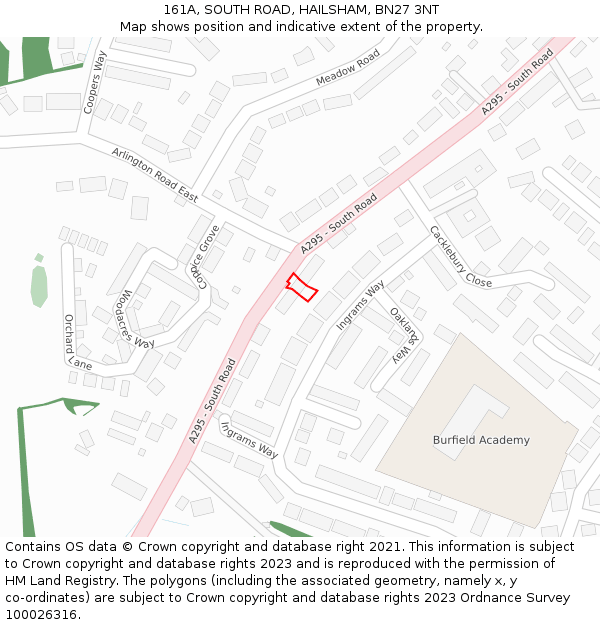 161A, SOUTH ROAD, HAILSHAM, BN27 3NT: Location map and indicative extent of plot