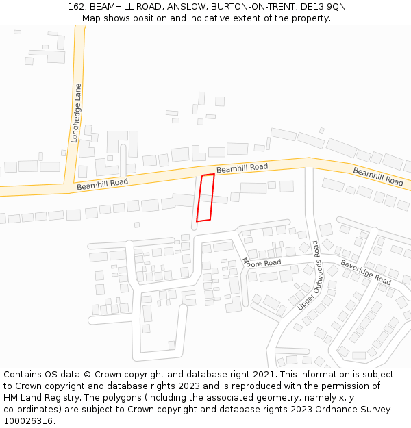 162, BEAMHILL ROAD, ANSLOW, BURTON-ON-TRENT, DE13 9QN: Location map and indicative extent of plot