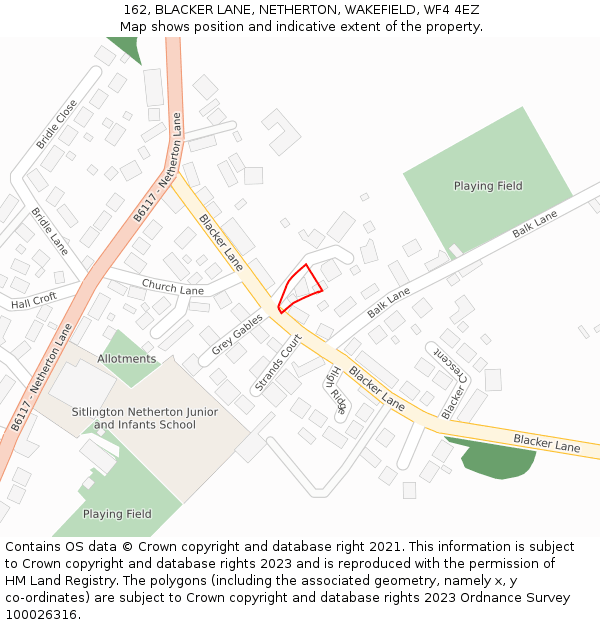 162, BLACKER LANE, NETHERTON, WAKEFIELD, WF4 4EZ: Location map and indicative extent of plot