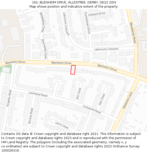 162, BLENHEIM DRIVE, ALLESTREE, DERBY, DE22 2GN: Location map and indicative extent of plot