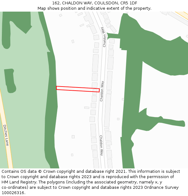 162, CHALDON WAY, COULSDON, CR5 1DF: Location map and indicative extent of plot