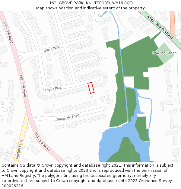 162, GROVE PARK, KNUTSFORD, WA16 8QD: Location map and indicative extent of plot