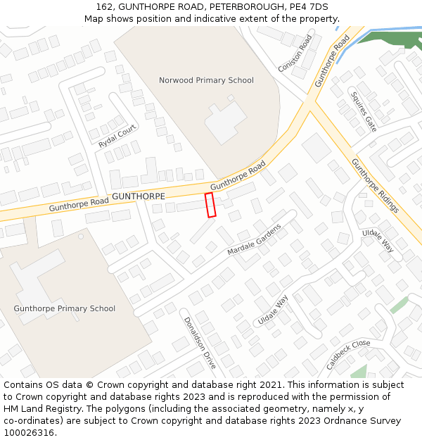 162, GUNTHORPE ROAD, PETERBOROUGH, PE4 7DS: Location map and indicative extent of plot