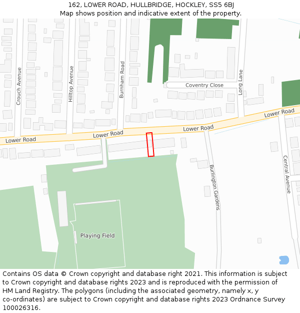 162, LOWER ROAD, HULLBRIDGE, HOCKLEY, SS5 6BJ: Location map and indicative extent of plot