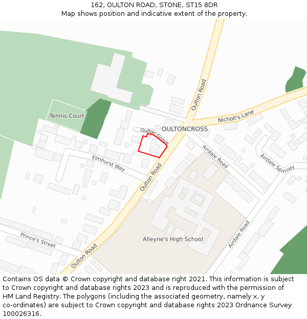 162, OULTON ROAD, STONE, ST15 8DR: Location map and indicative extent of plot