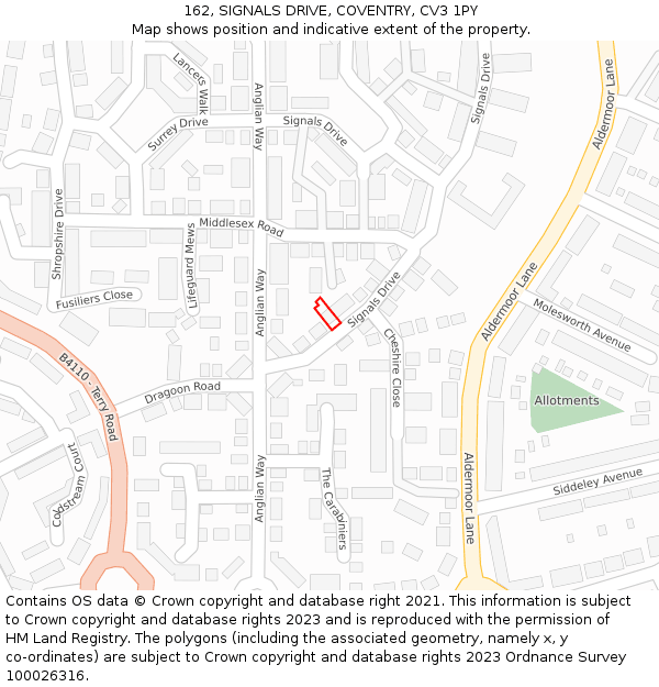 162, SIGNALS DRIVE, COVENTRY, CV3 1PY: Location map and indicative extent of plot