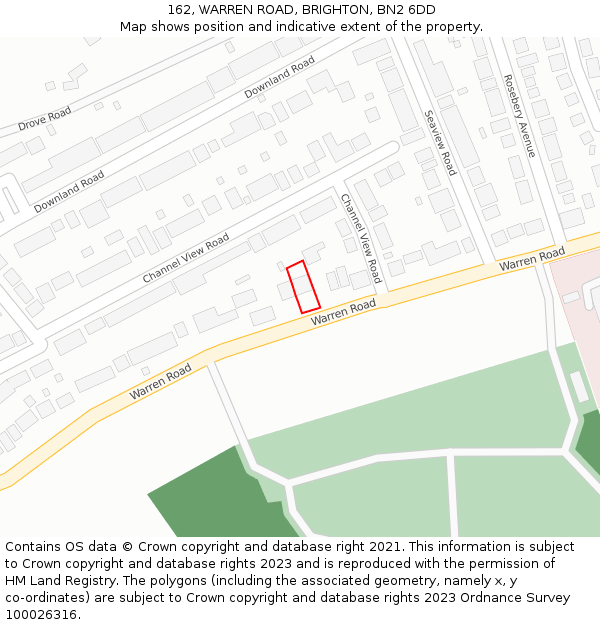 162, WARREN ROAD, BRIGHTON, BN2 6DD: Location map and indicative extent of plot