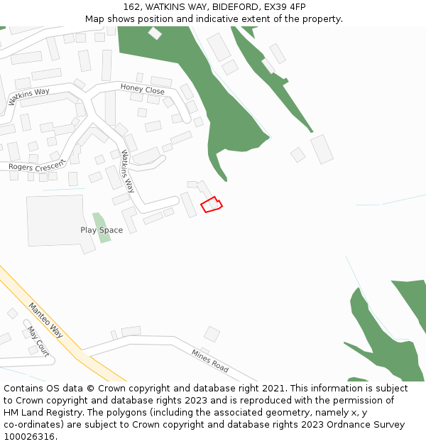 162, WATKINS WAY, BIDEFORD, EX39 4FP: Location map and indicative extent of plot