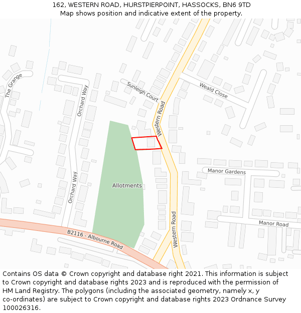 162, WESTERN ROAD, HURSTPIERPOINT, HASSOCKS, BN6 9TD: Location map and indicative extent of plot