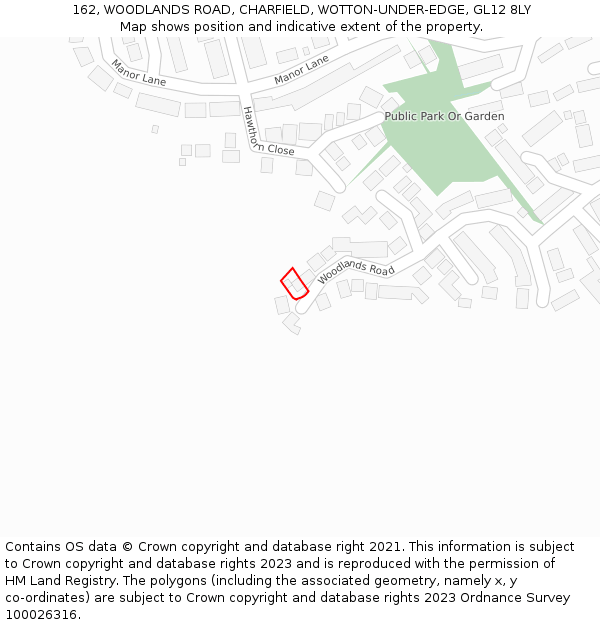 162, WOODLANDS ROAD, CHARFIELD, WOTTON-UNDER-EDGE, GL12 8LY: Location map and indicative extent of plot