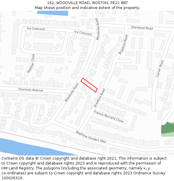 162, WOODVILLE ROAD, BOSTON, PE21 8BT: Location map and indicative extent of plot