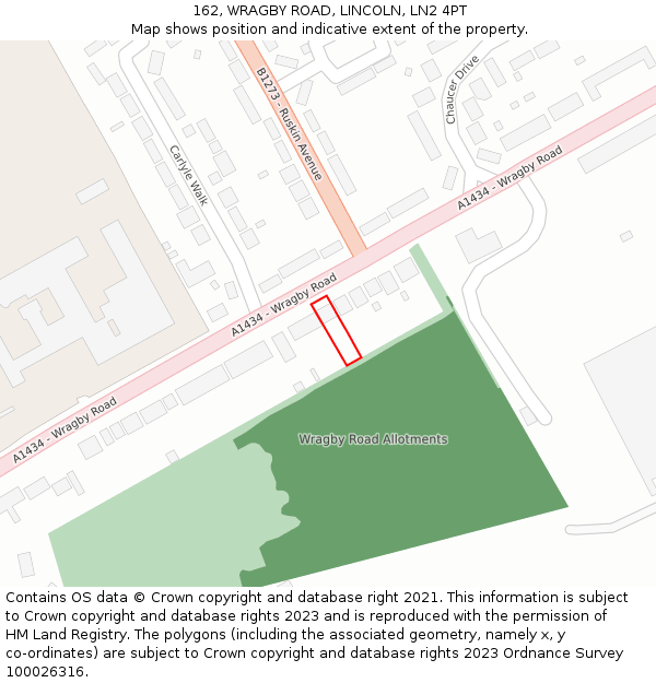162, WRAGBY ROAD, LINCOLN, LN2 4PT: Location map and indicative extent of plot