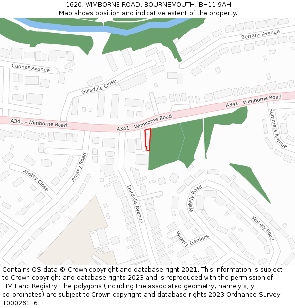 1620, WIMBORNE ROAD, BOURNEMOUTH, BH11 9AH: Location map and indicative extent of plot