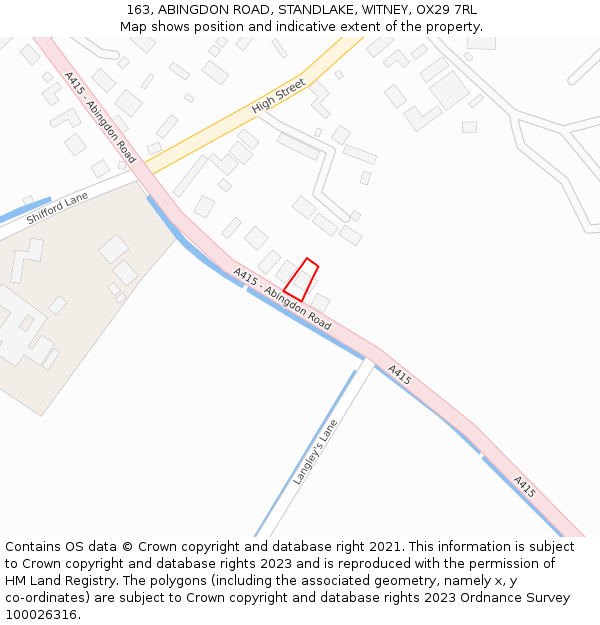 163, ABINGDON ROAD, STANDLAKE, WITNEY, OX29 7RL: Location map and indicative extent of plot
