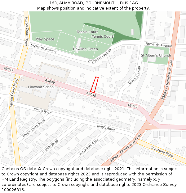163, ALMA ROAD, BOURNEMOUTH, BH9 1AG: Location map and indicative extent of plot