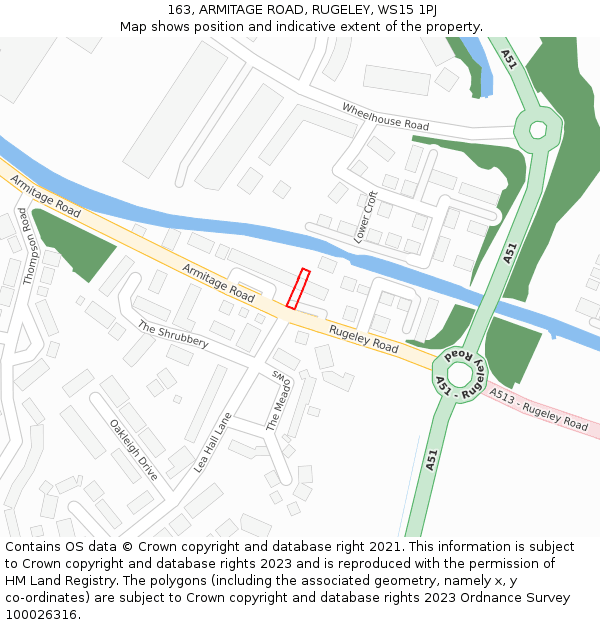 163, ARMITAGE ROAD, RUGELEY, WS15 1PJ: Location map and indicative extent of plot