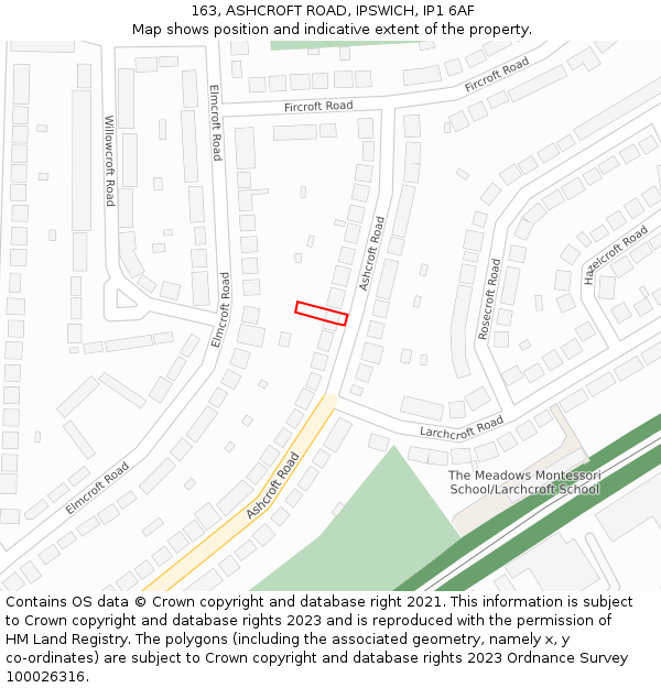 163, ASHCROFT ROAD, IPSWICH, IP1 6AF: Location map and indicative extent of plot