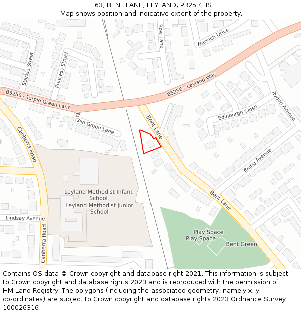 163, BENT LANE, LEYLAND, PR25 4HS: Location map and indicative extent of plot