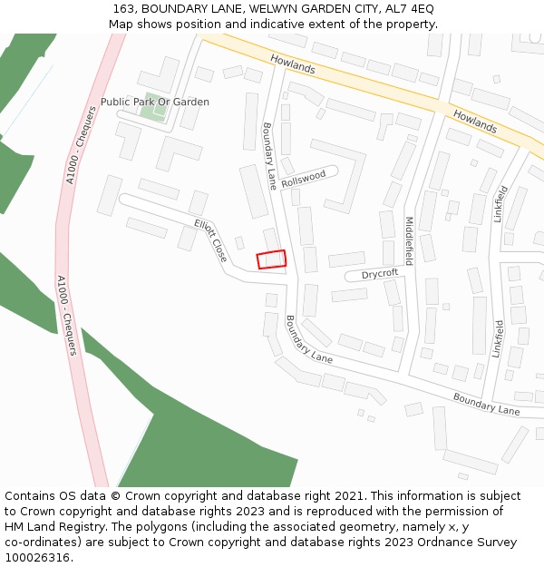163, BOUNDARY LANE, WELWYN GARDEN CITY, AL7 4EQ: Location map and indicative extent of plot