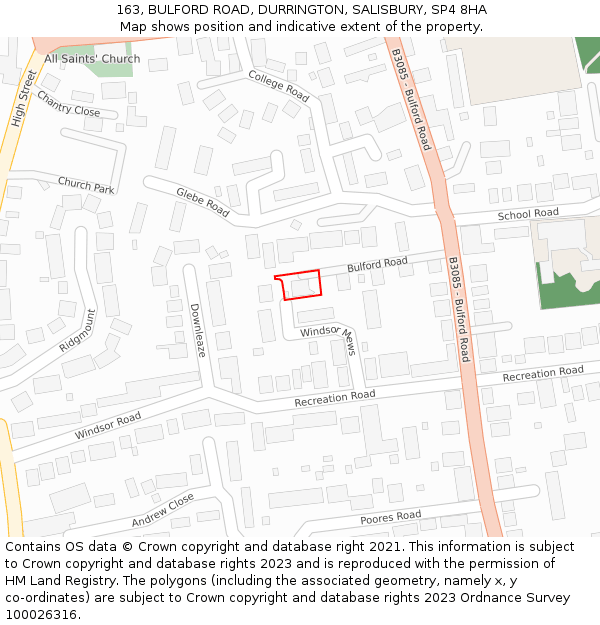 163, BULFORD ROAD, DURRINGTON, SALISBURY, SP4 8HA: Location map and indicative extent of plot