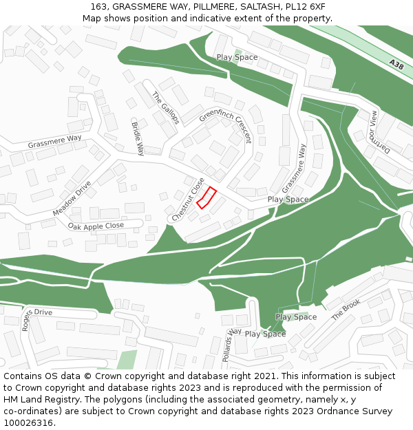 163, GRASSMERE WAY, PILLMERE, SALTASH, PL12 6XF: Location map and indicative extent of plot